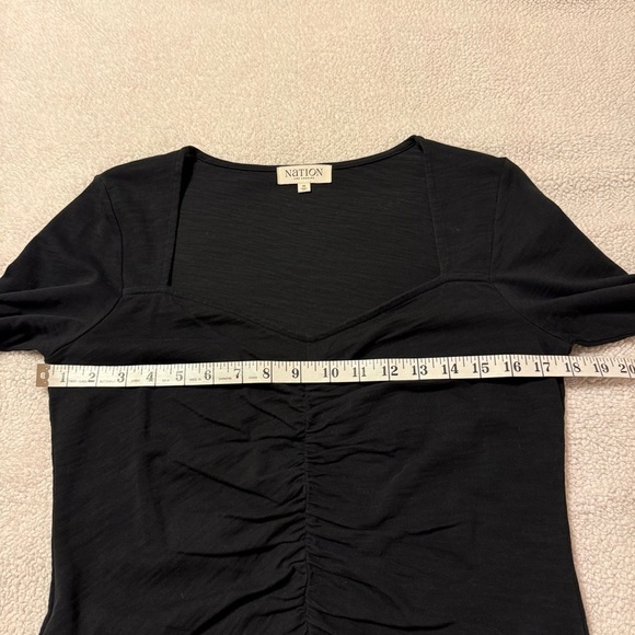 NATION LTD Jet Black Mikaela Top Sweetheart Neckline Shirring 3/4 Sleeves Shirt - Picture 6 of 12
